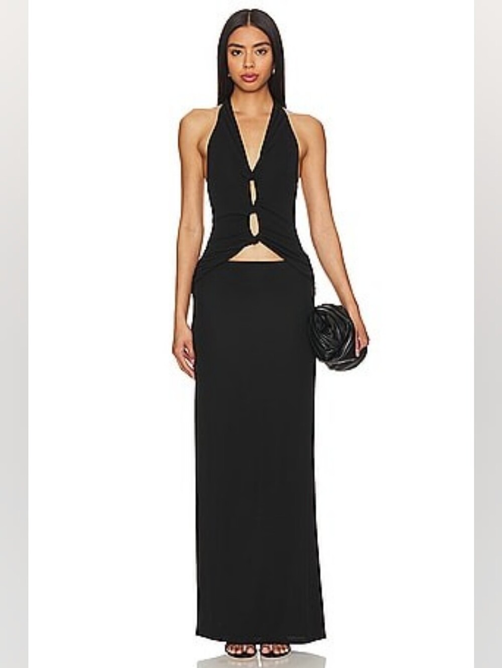 LPA Angela Black Maxi Dress Size Medium With Cutout Knot Details And Open Back